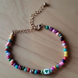 𝅺green Heart Rainbow Beaded Bracelet NWOT